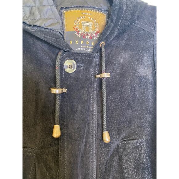 Express Black Vintage 90s Y2K Leather Suede Peplum Parka Jacket Sz XS Zipper - Picture 8 of 16